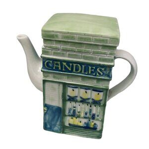 Vintage Tpot Buiding Mainstreeet Store Front Lidded Tea Pot 7"‎ x6" 3"